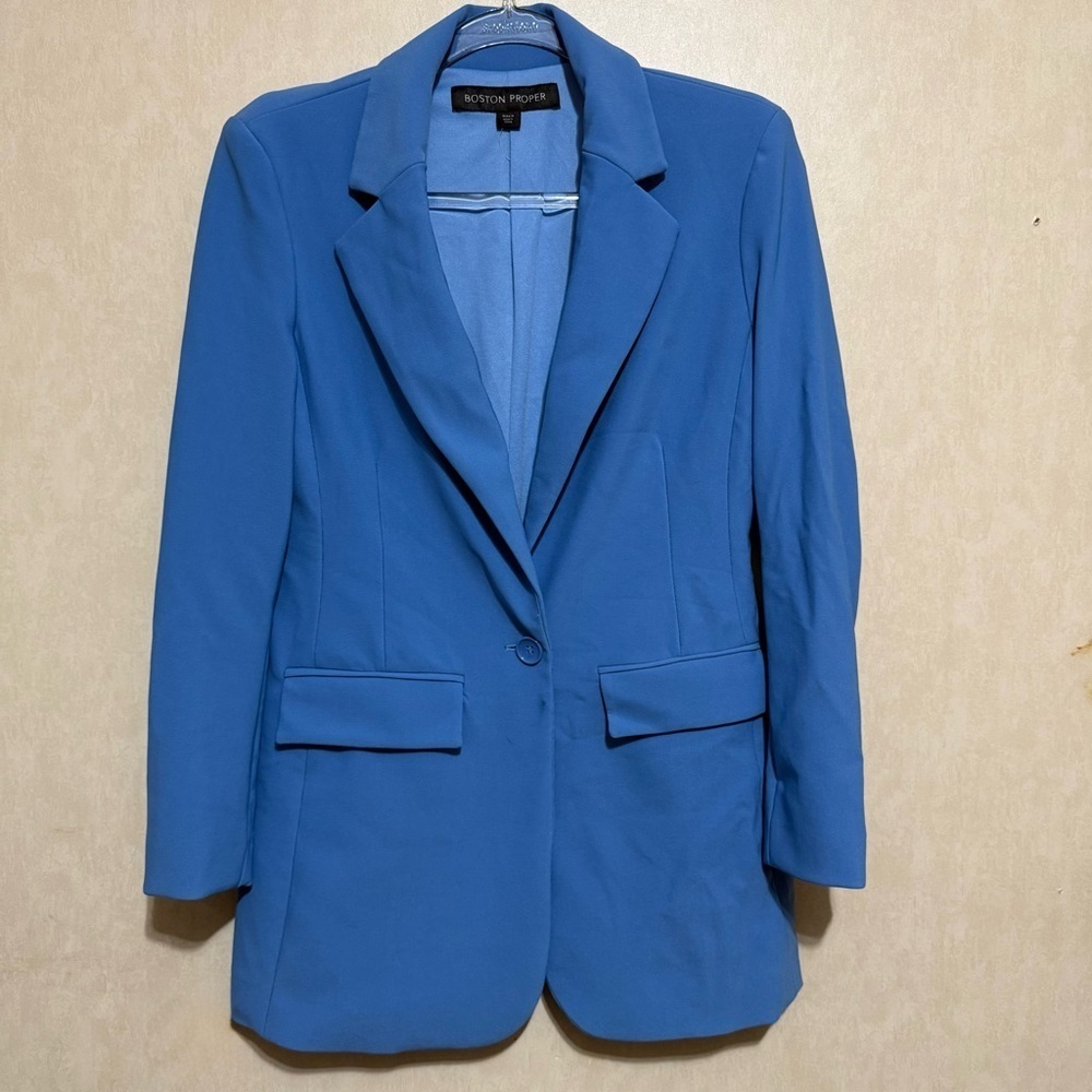 Boston Proper Light Blue Stretch Beyond Travel Classic Boyfriend Blazer Maritime